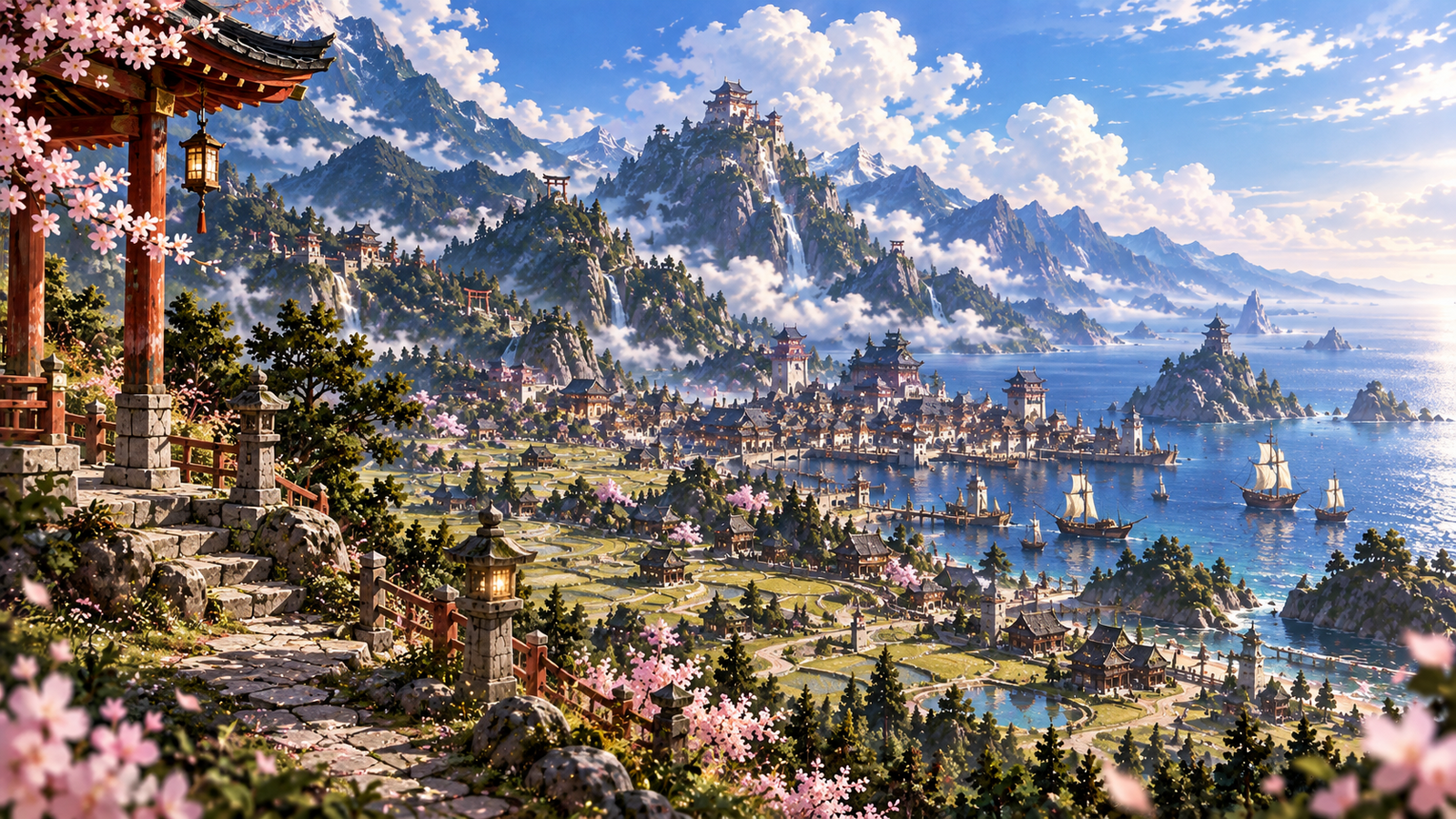 Terraced fields, coastal settlements, mountains and the sea of Amatsukini