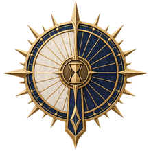 The emblem of Solanar, a sundial divided into light and shadow