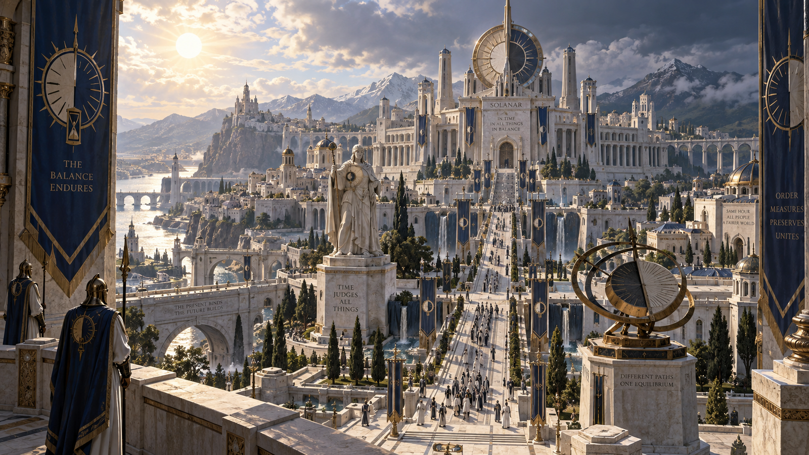 A white-stone Solanari citadel overlooking the Dominion heartland